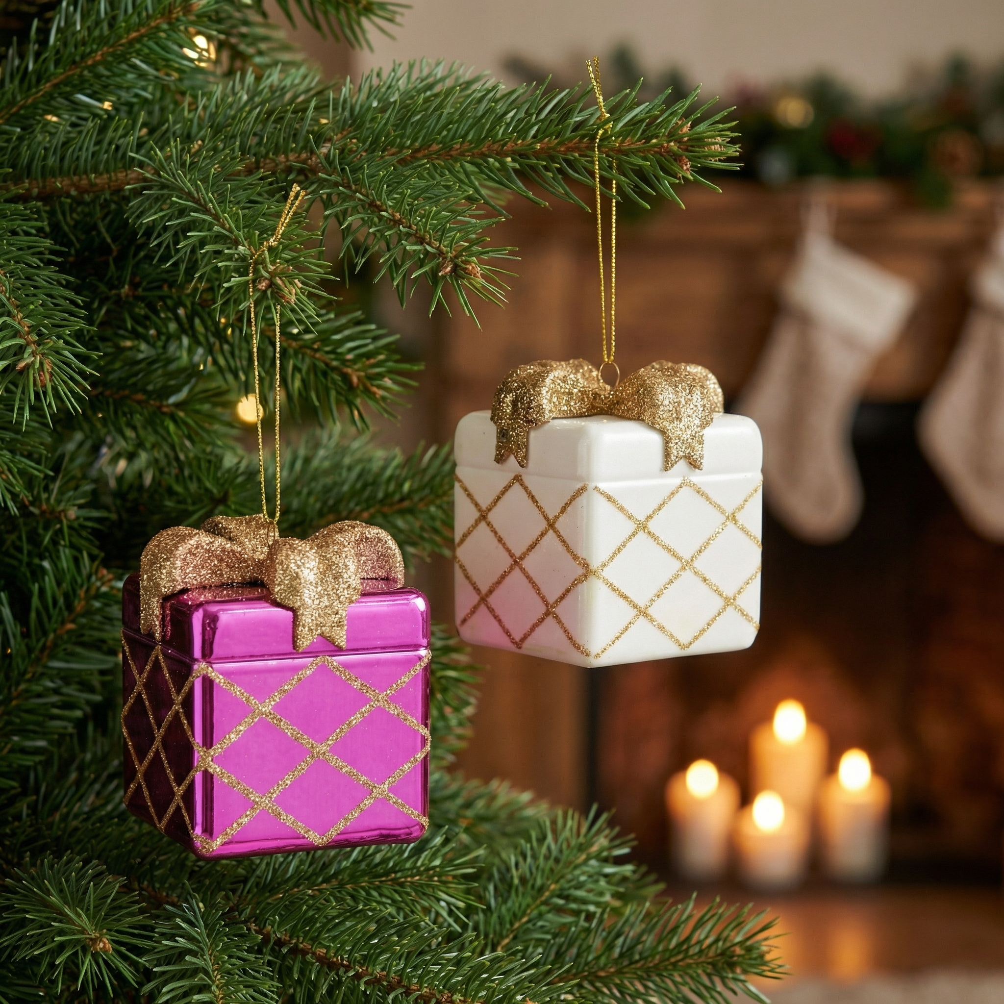 Baumanhänger Geschenk 4 Stück in pink und weiß