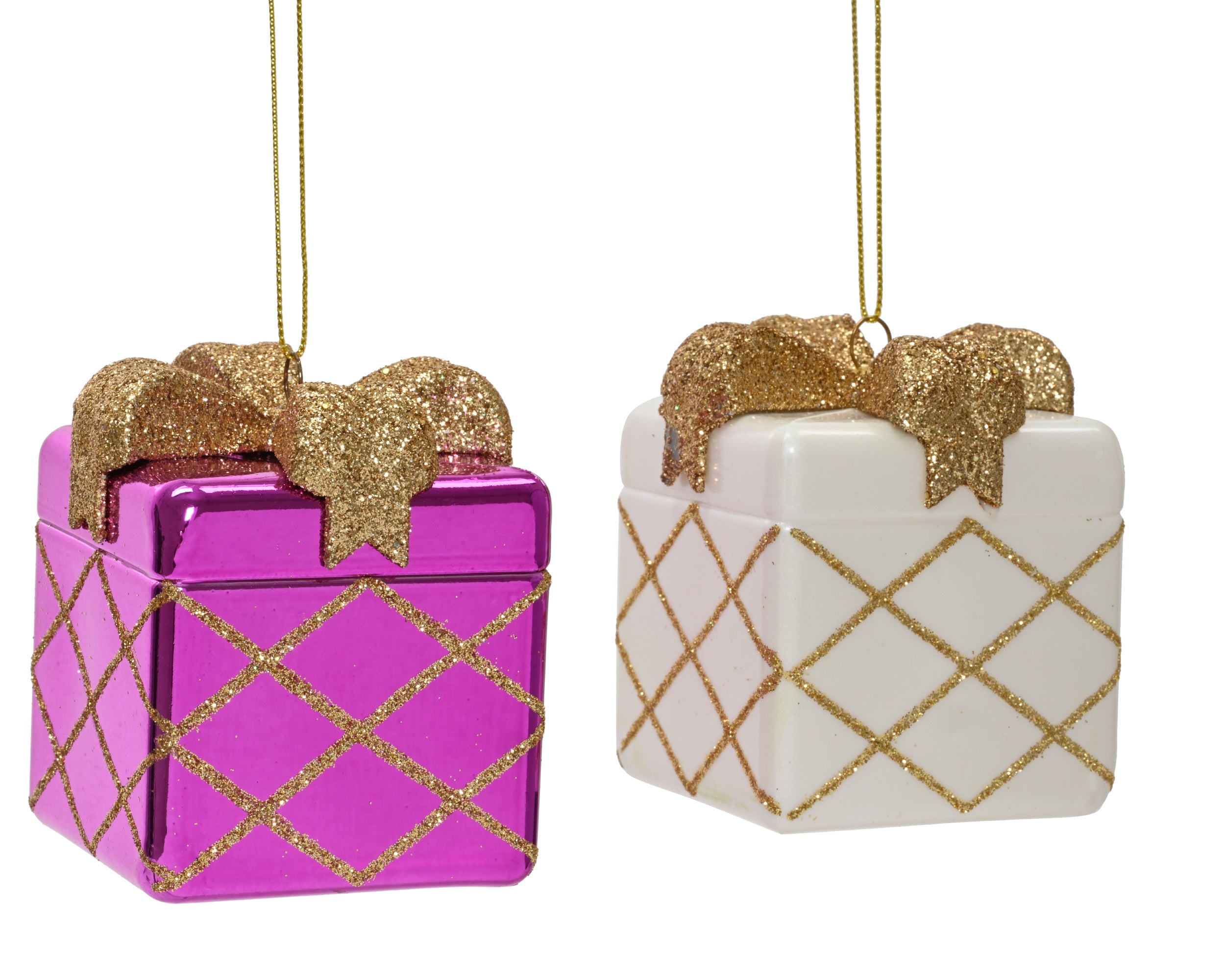 Baumschmuck Geschenk 4er Set pink/weiß (6,9 x 6,9 x 7,9cm)