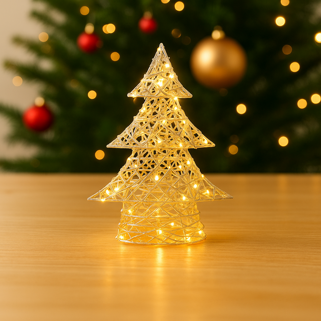 Goldener leuchtender Weihnachtsbaum mit 60 LED`s, auf dem Tisch platziert