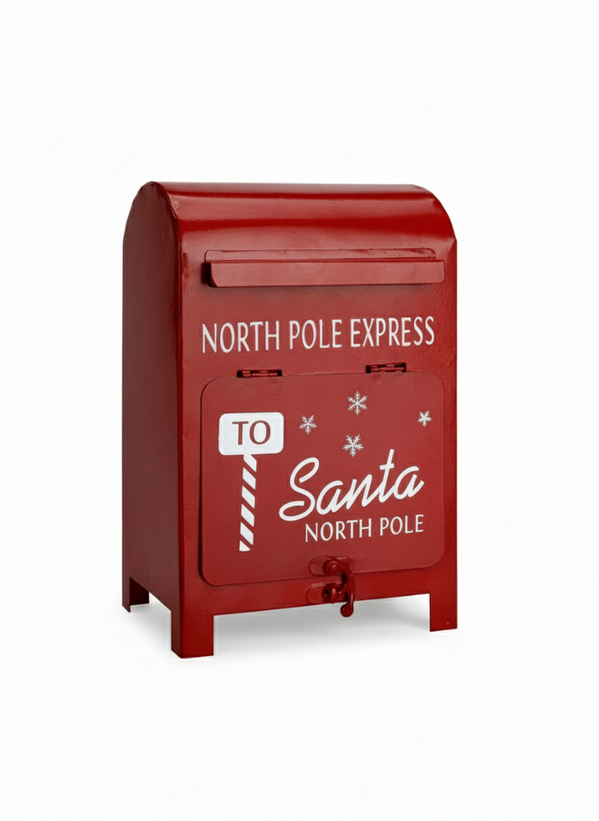 Santas Postbox rot 23cm groß mit weißer Schrift Santa North Pole