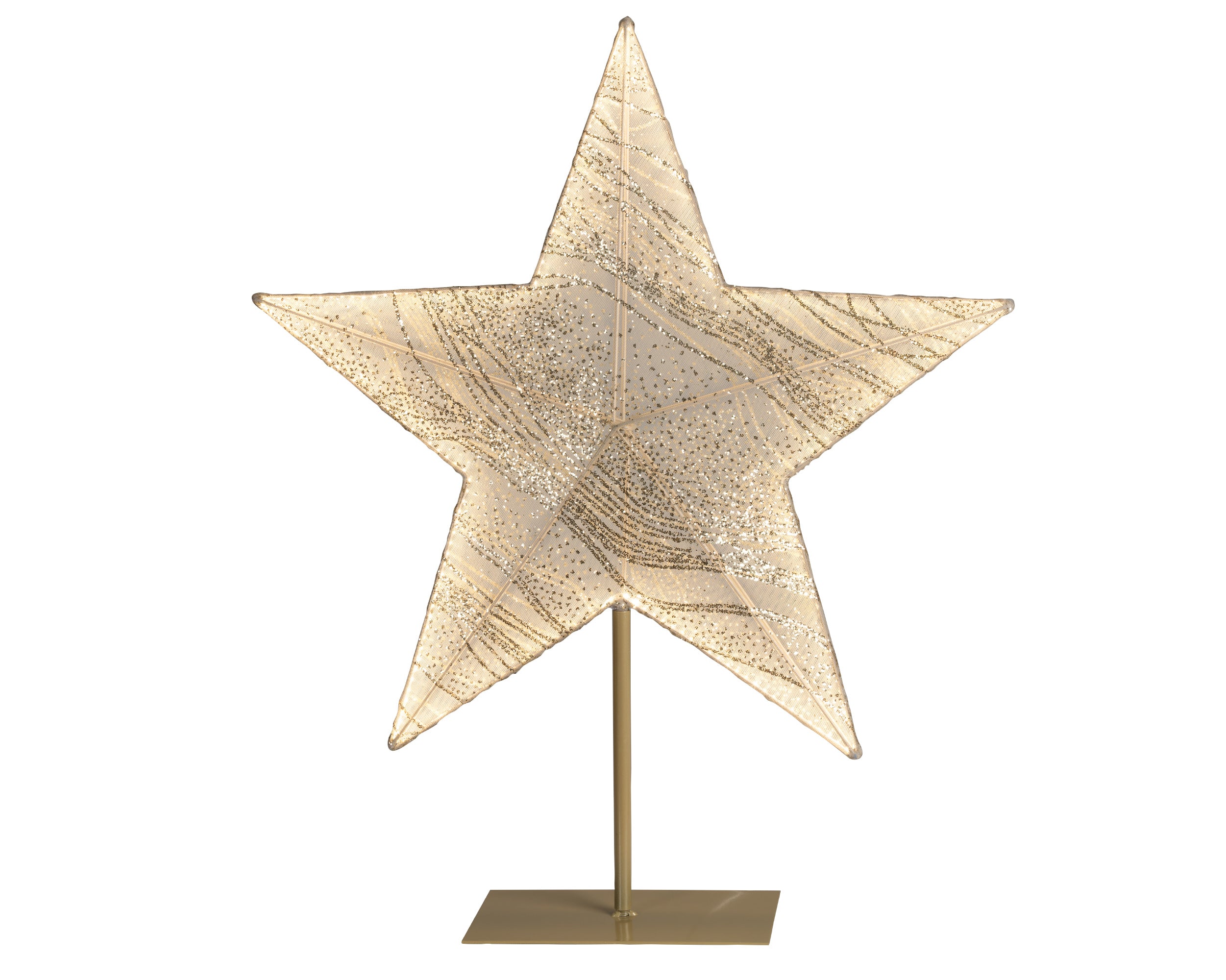 Weihnachtsstern mit LED Beleuchtung in einem Gold-Ton, in der großen Ausführung mit einer Größe 13 x 58 x 68 cm