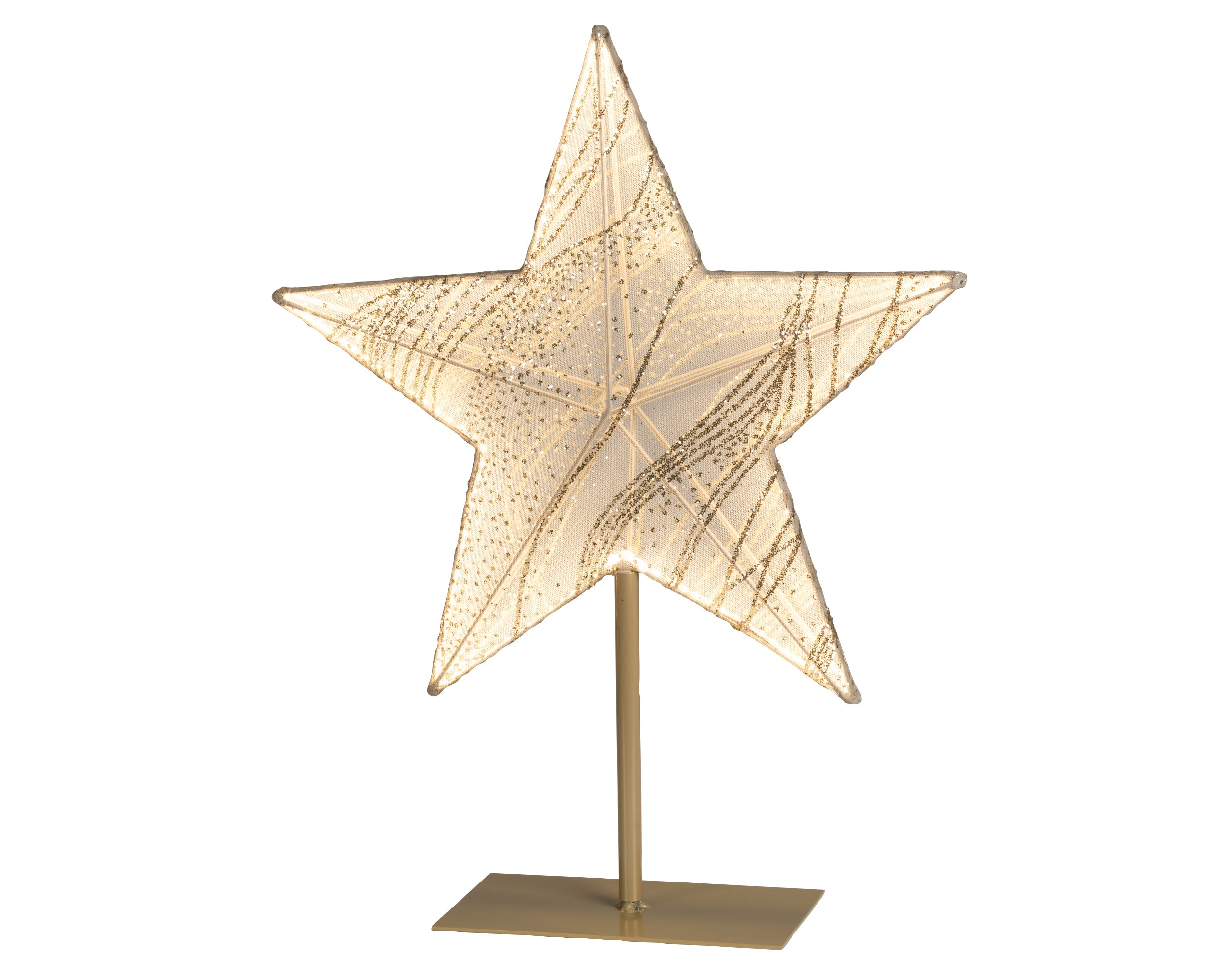 Weihnachtsstern mit LED Beleuchtung in einem Gold-Ton, in der kleinen Ausführung mit einer Größe 11 x 38 x 50 cm