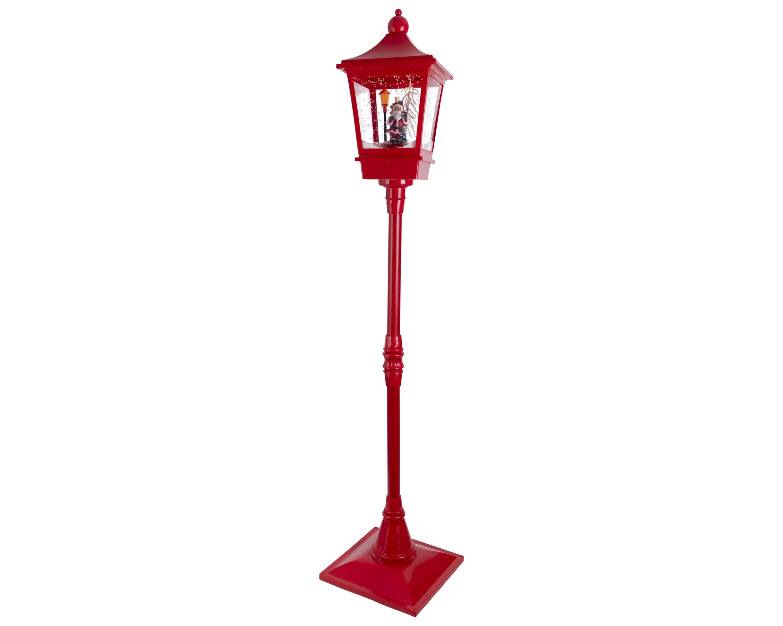 Zauberhafte Weihnachtslaterne in rot mit Schneeeffekt und Licht, für den Indoor Gebrauch, Größe 37,5 x 37,5 x 185 cm