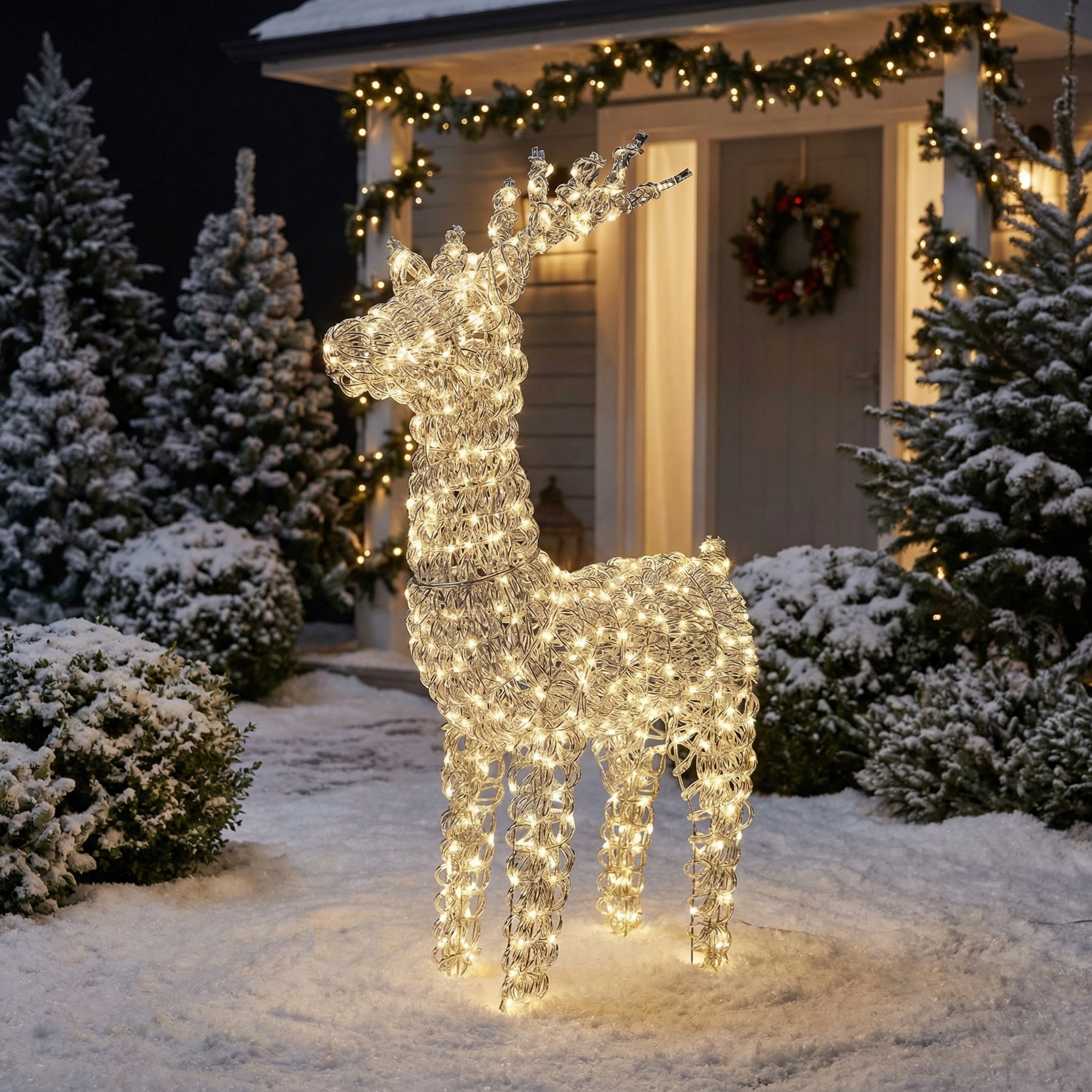 LED „Silberner leuchtender Winterhirsch“ klein 104 cm