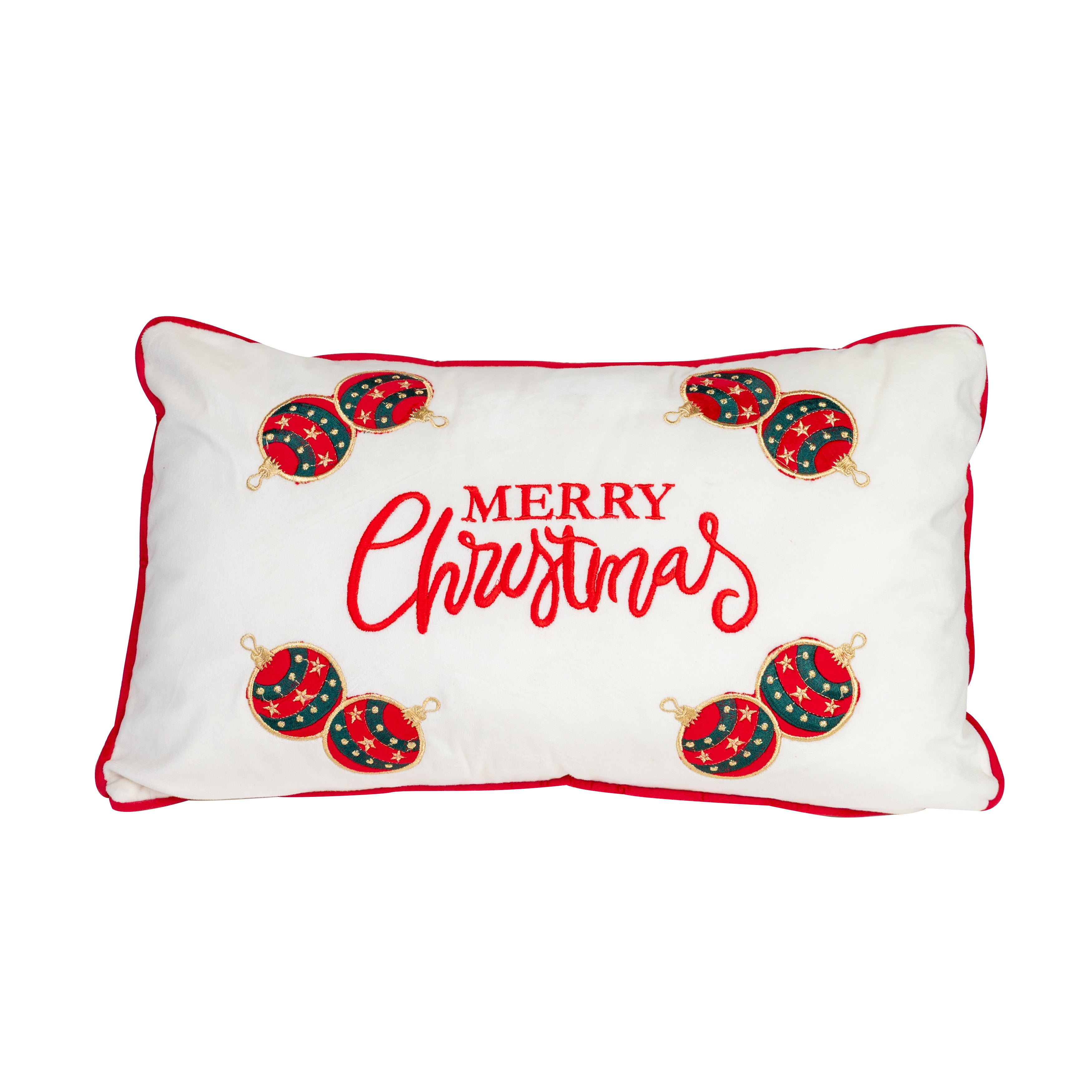 Weihnachts-Dekokissen „Merry Christmas-Kugeln“ (Weiß)