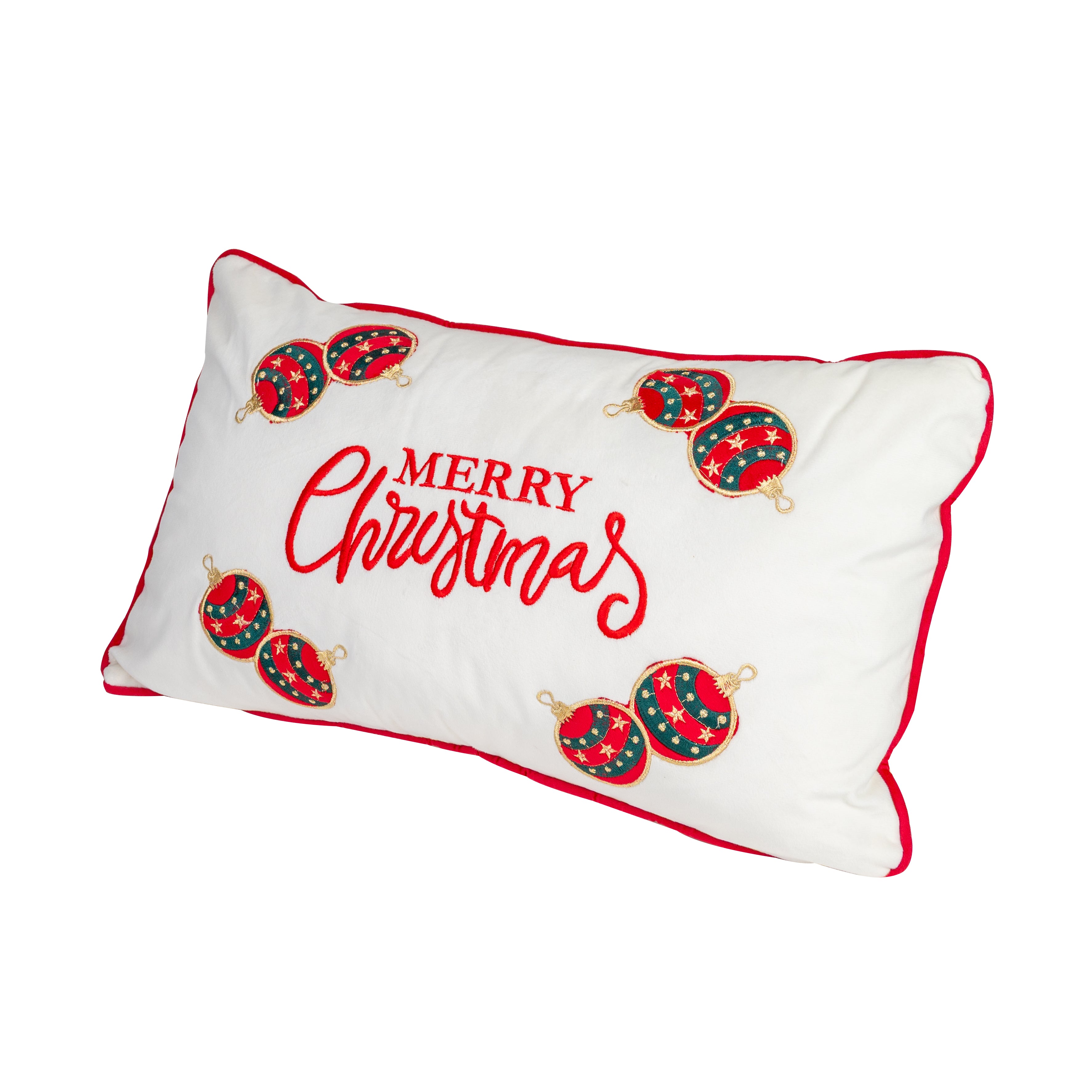 Weihnachts-Dekokissen „Merry Christmas-Kugeln“ (Weiß)