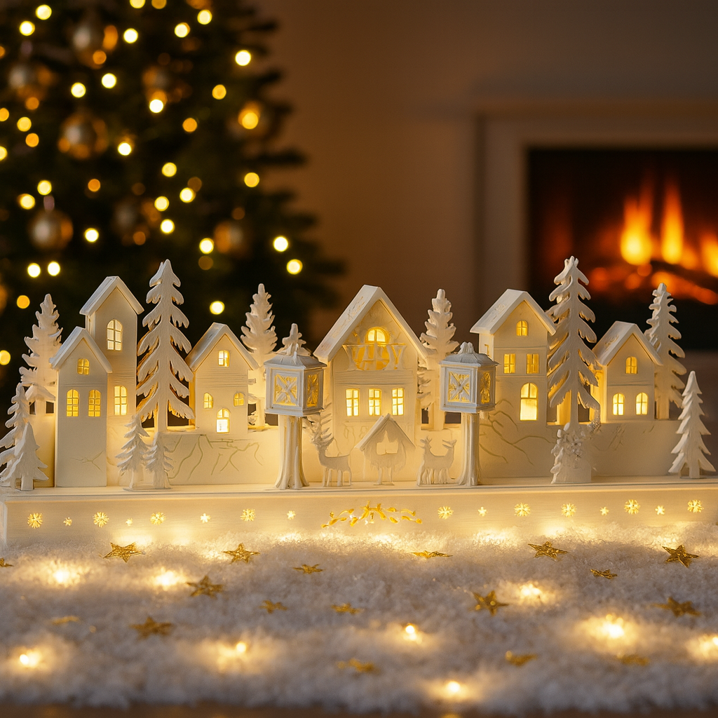 Märchenhaftes Weihnachtsdorf mit LED Größe (43cm x 14,5cm)