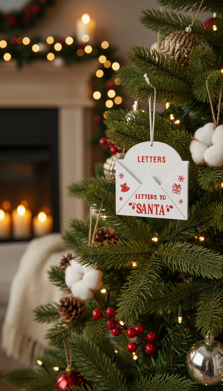 Weihnachtsbaumanhänger Briefumschlag weiß mit roter Schrift