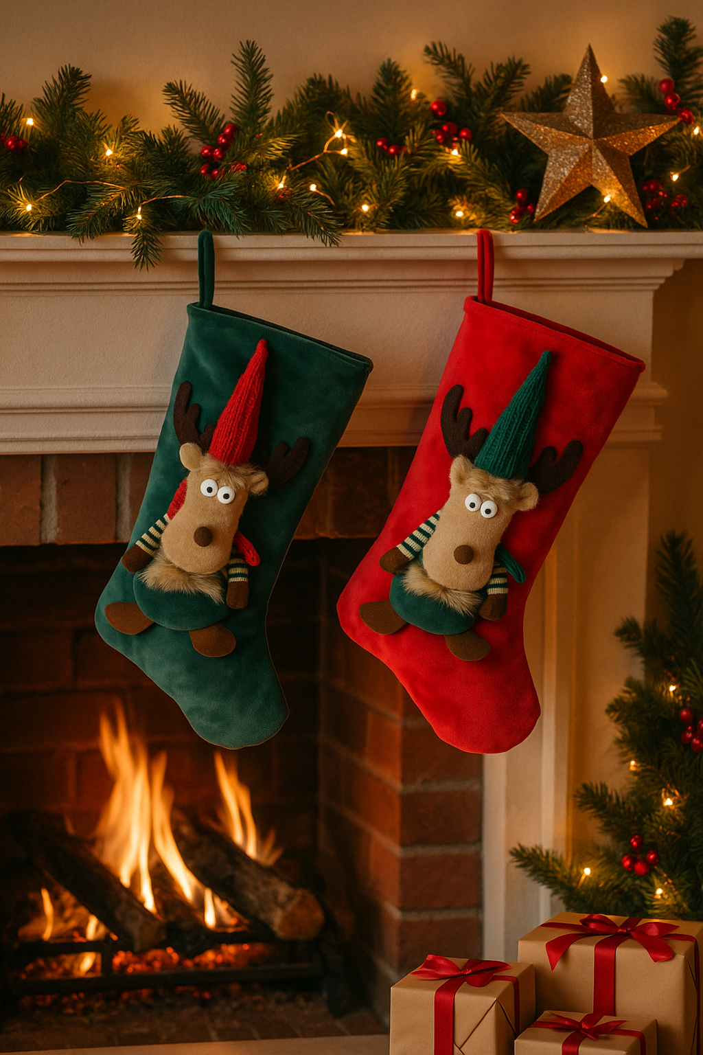 Weihnachtsstrumpf Rentier-Duo (46cm)