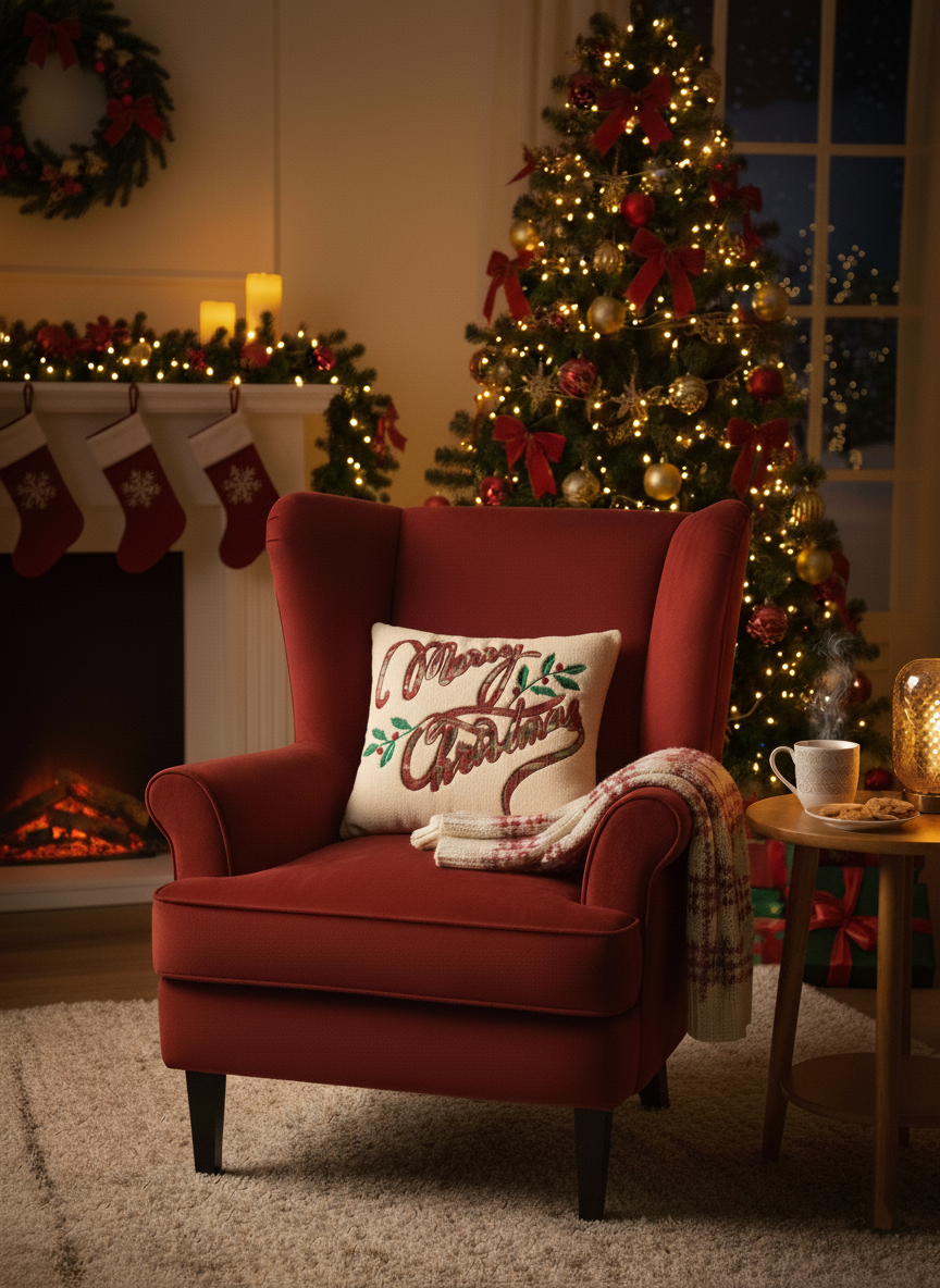 Weihnachts-Dekokissen „Merry Christmas" (Beige)