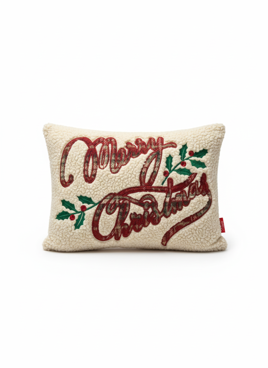 Weihnachts-Dekokissen „Merry Christmas" (Beige)