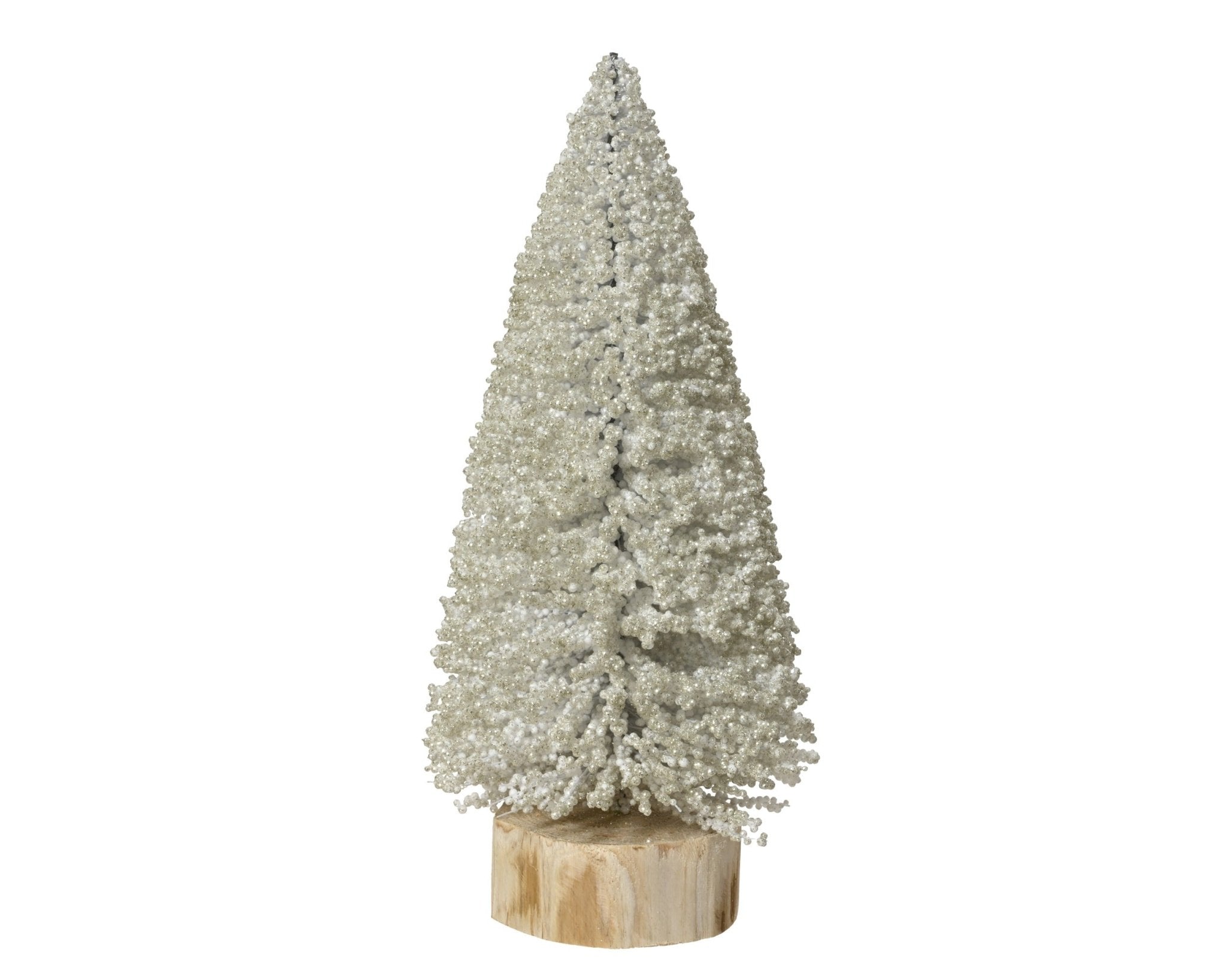Deko - Tannenbaum weiß/perlmutt auf Holzsockel groß (32 cm) - Amiras Zauber