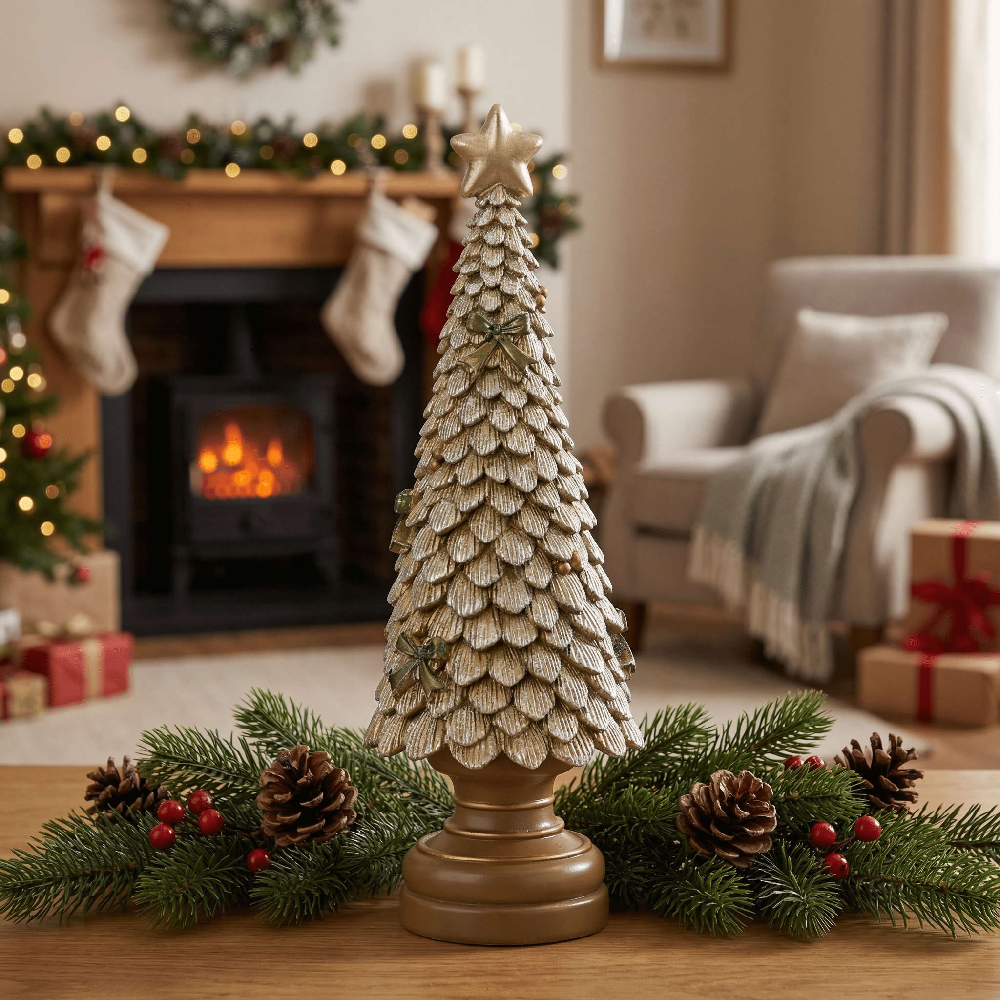 Weihnachtsbaum Tischdeko Gold klein 23 cm – Amiras Zauber