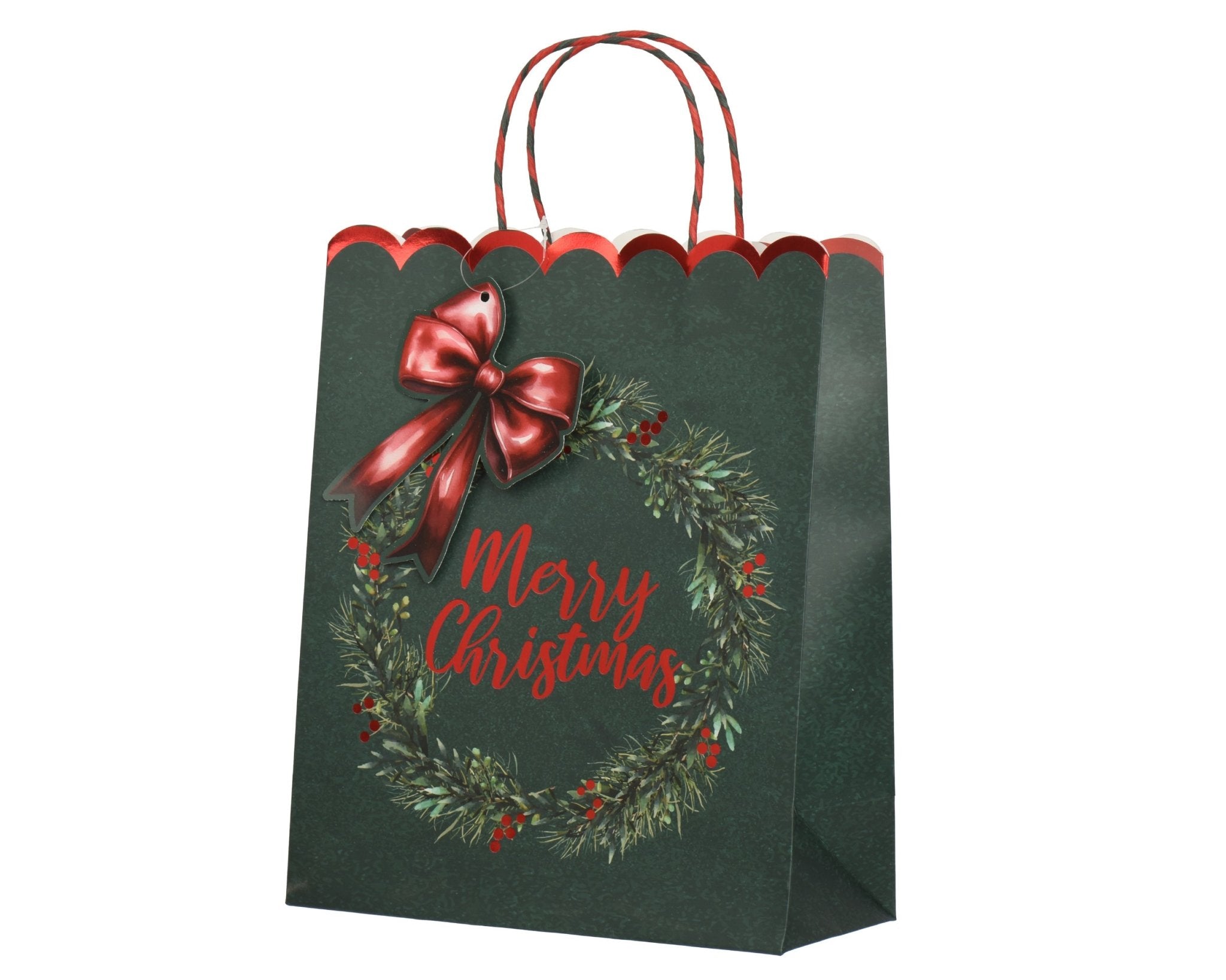 Geschenktasche "Merry Christmas" grün (26cm x 12cm x 32cm) - Amiras Zauber