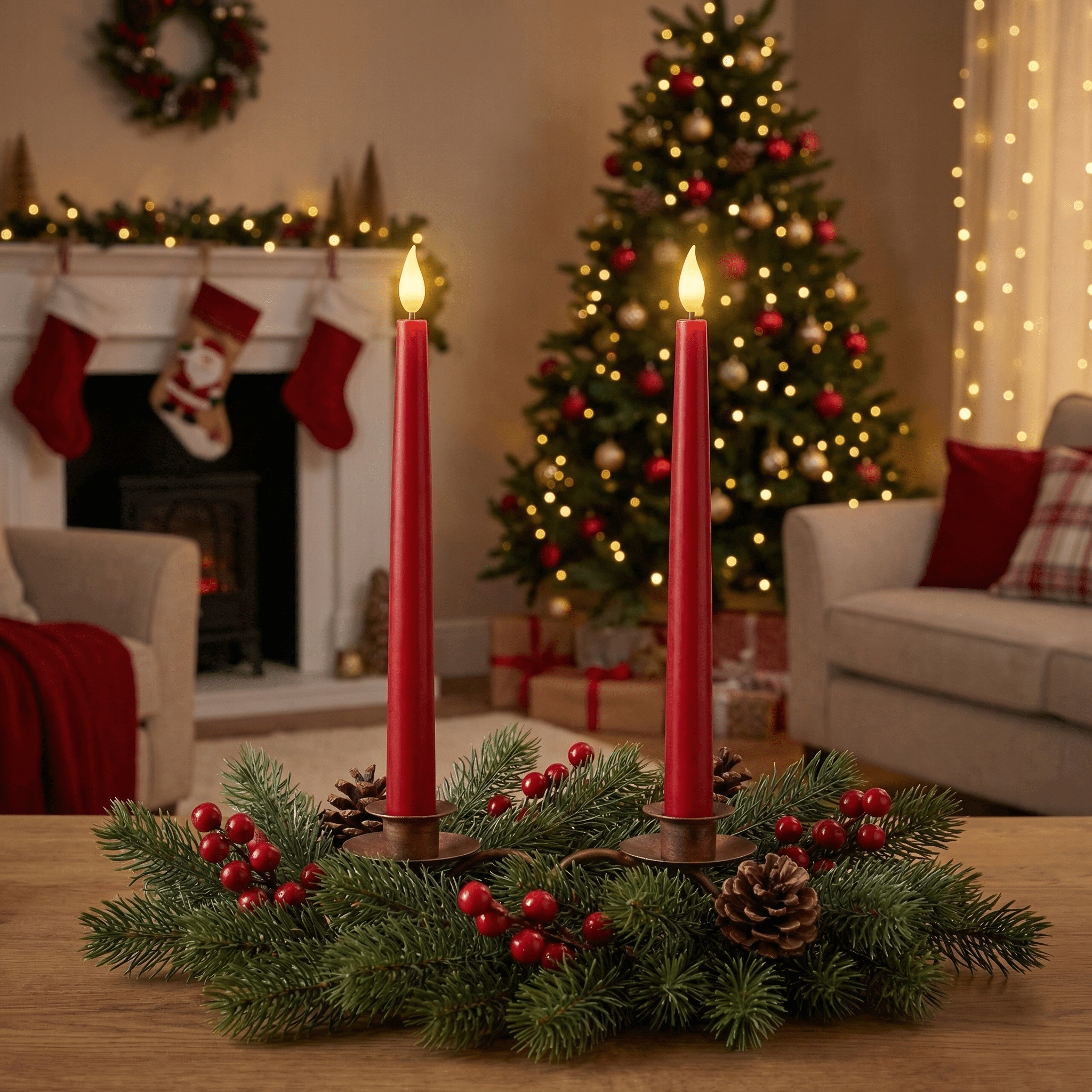 LED Stabkerzen Wachsoptik Rot 2er-Set für Indoor 24,5 cm – Amiras Zauber