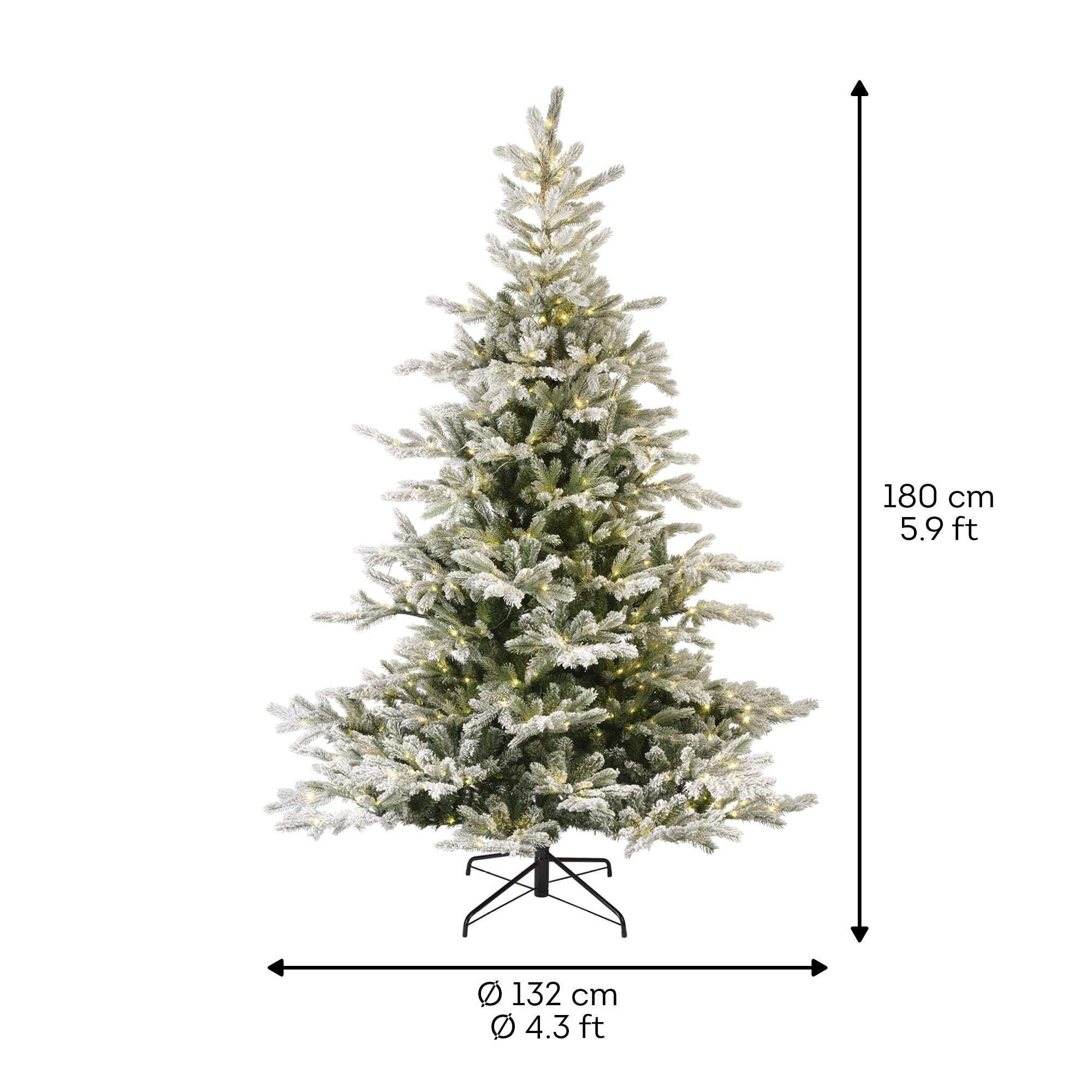 Premium Tanne "Grandis Fir" verschneit mit warmweißer Beleuchtung – 180 cm - Amiras Zauber
