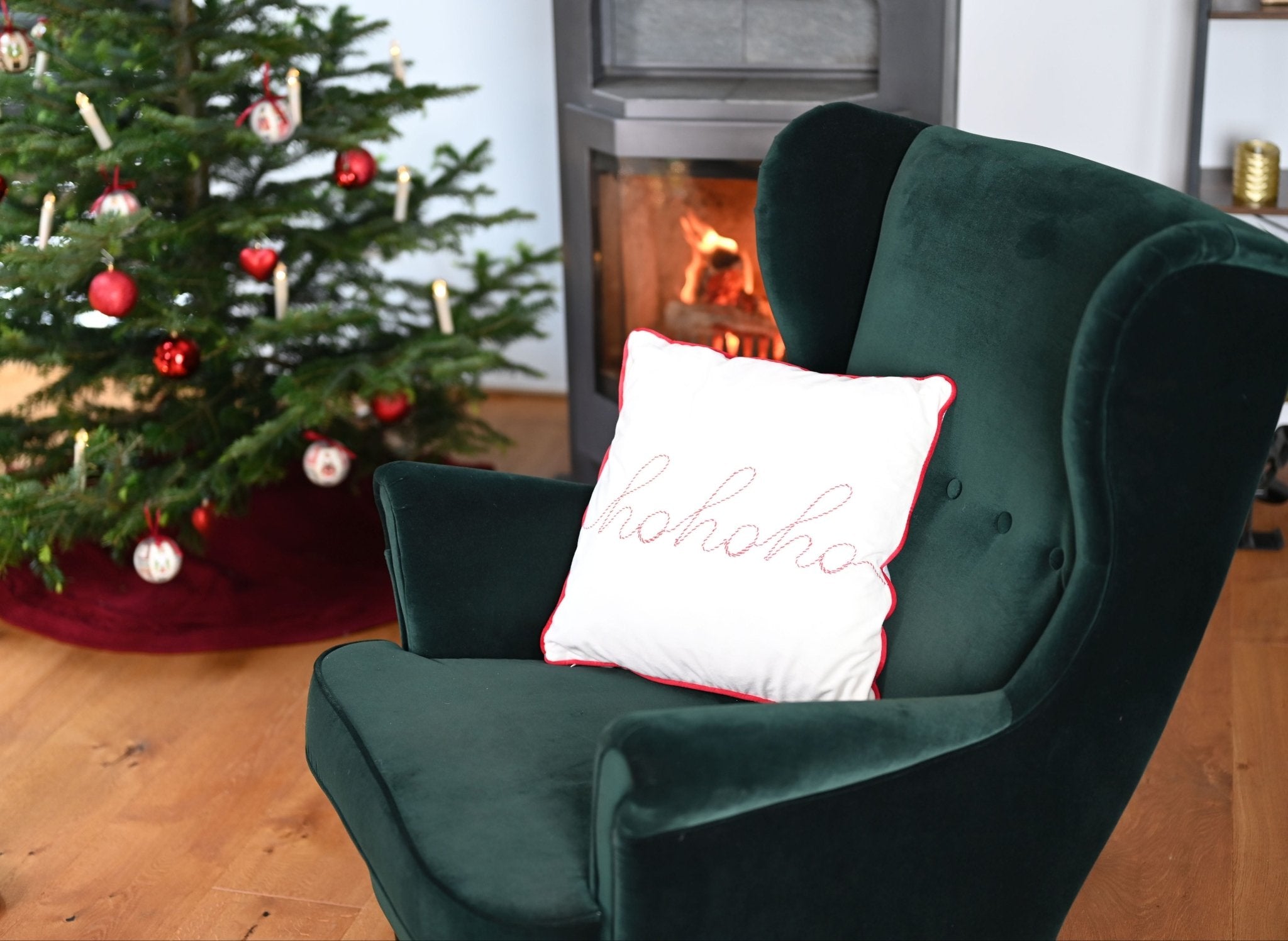 Weihnachts - Dekokissen „hohoho" (Weiß) - Amiras Zauber