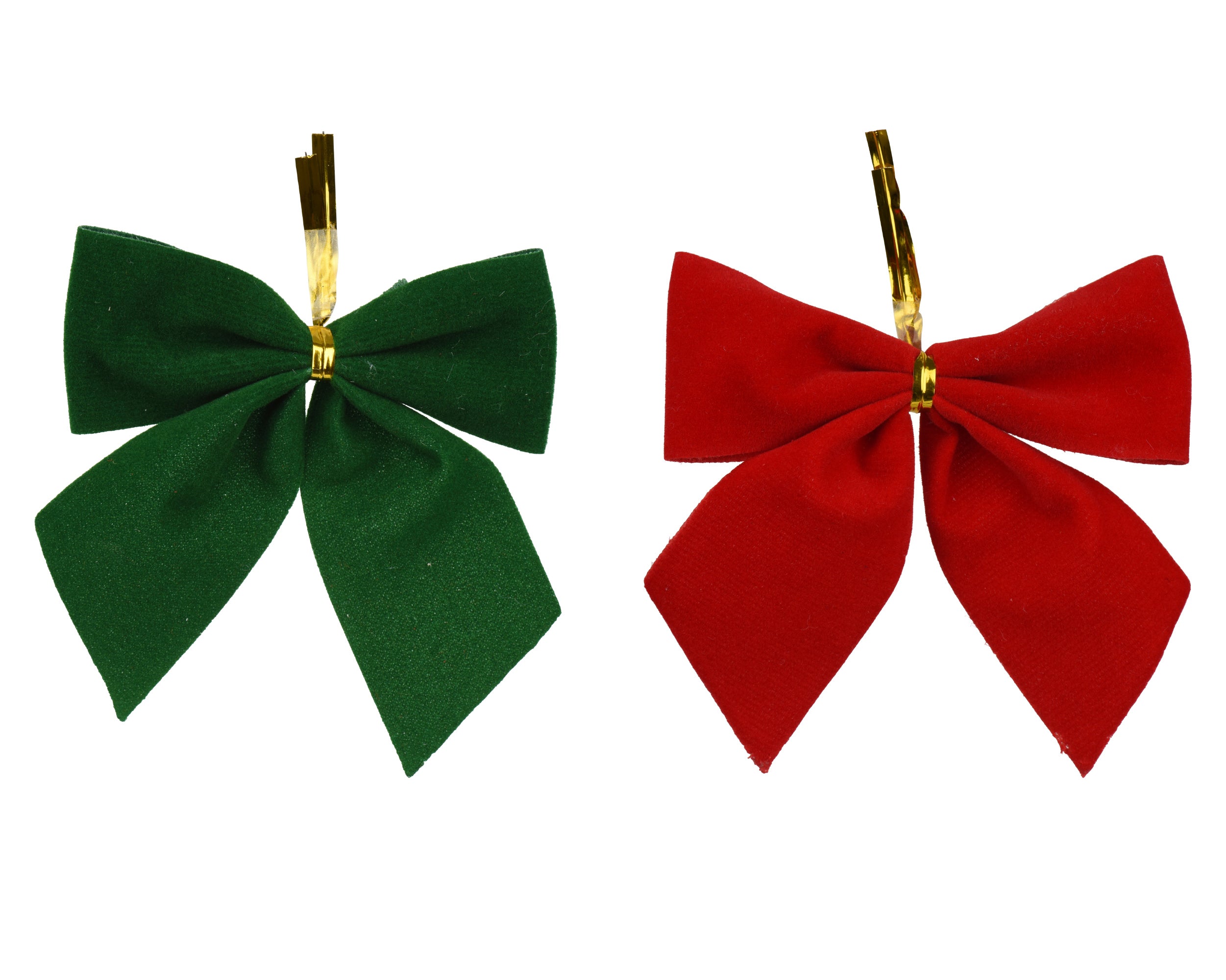 Geschenkschleifen Mix, auf der Abbildung, je eine rote und eine grüne Schleife zu sehen, Größe je Schleife 9 x 8 cm