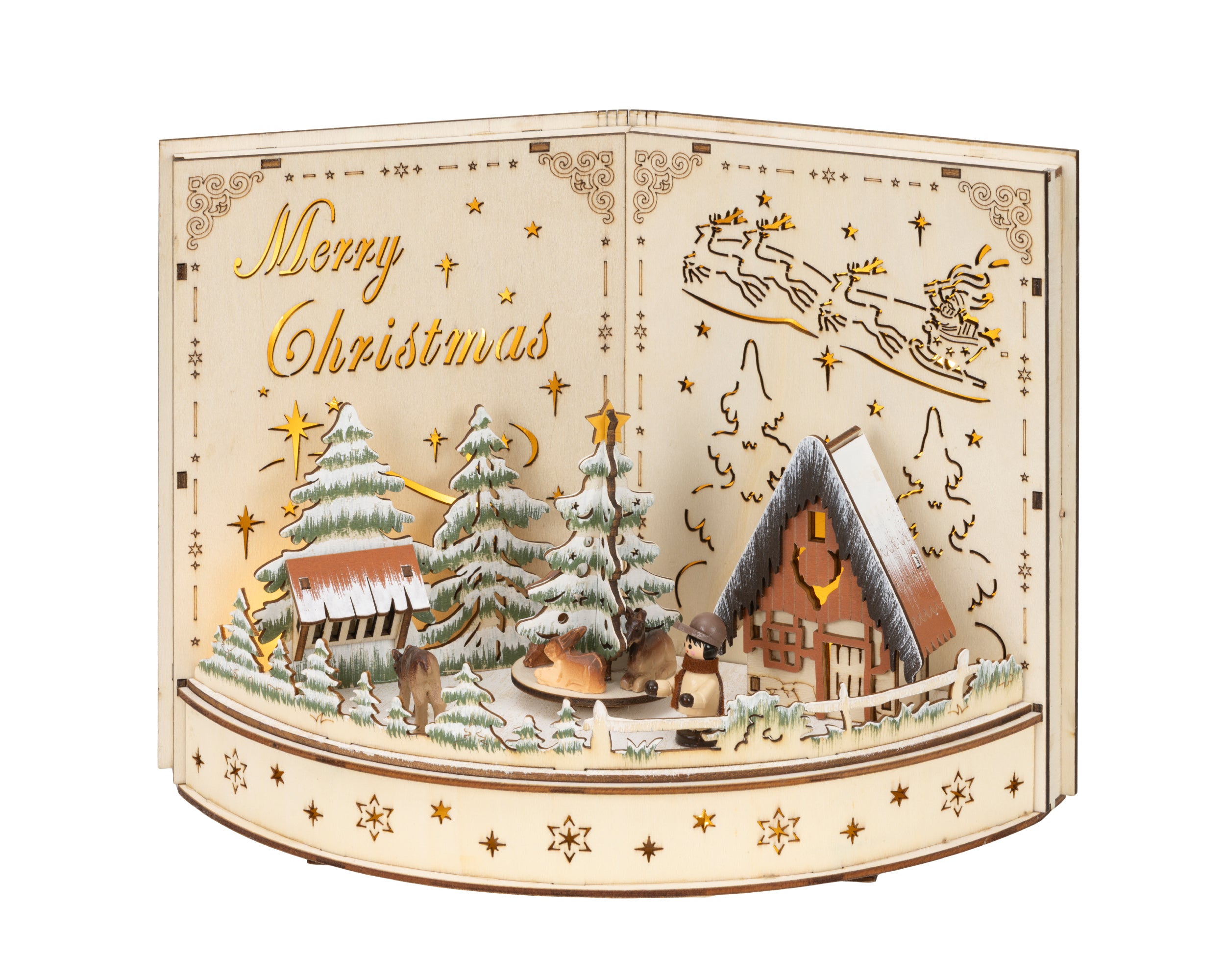 Zauberhafte Weihnachtswelt mit LED aus Holz, in verschiedenen Tönen, Größe 14,5 x 30 x 22 cm