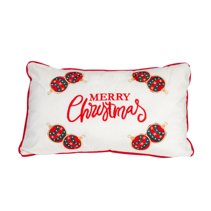 Weihnachts-Dekokissen „Merry Christmas-Kugeln“ (Weiß)