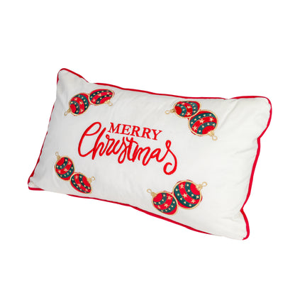 Weihnachts-Dekokissen „Merry Christmas-Kugeln“ (Weiß)