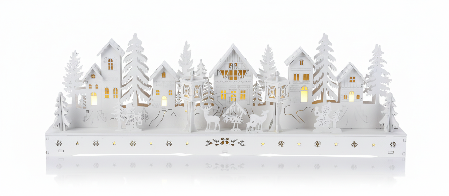 Märchenhaftes Weihnachtsdorf mit LED Größe (43cm x 14,5cm)