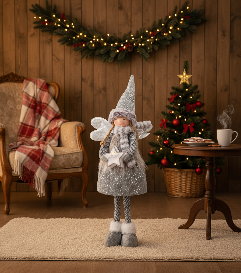 LED Weihnachtsengel „Silver Glow“, in Silber-Tönen und einer Größe von 67 cm
