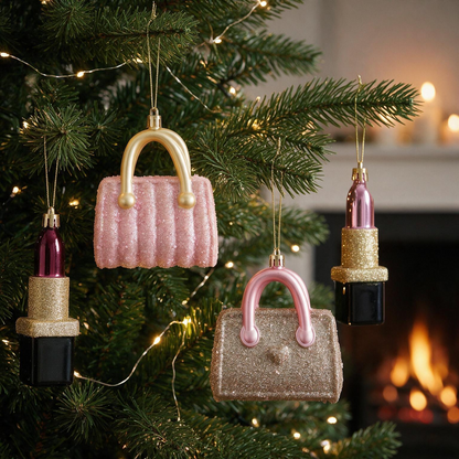 [KI] Weihnachtsanhänger Handtasche und Lipstick gold, rosa, schwarz