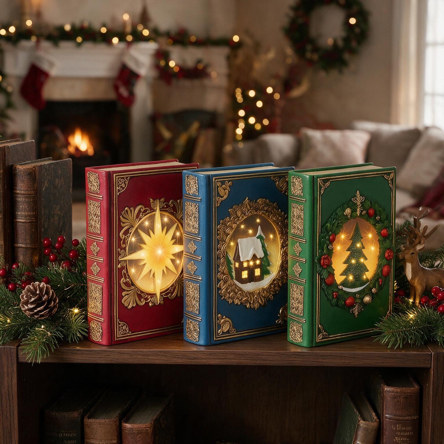 [KI] LED-Weihnachtsbücher rot, blau, grün