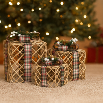 3er Set Deko Geschenkboxen mit Licht