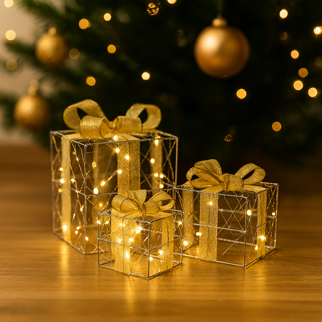 3er Deko Geschenke Set beleuchtet mit 80 LED`s
