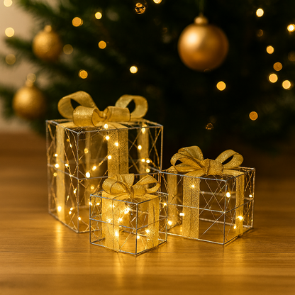 3er Deko Geschenke Set beleuchtet mit 80 LED`s