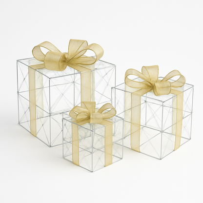 3er Deko Geschenke Set beleuchtet mit 80 LED`s