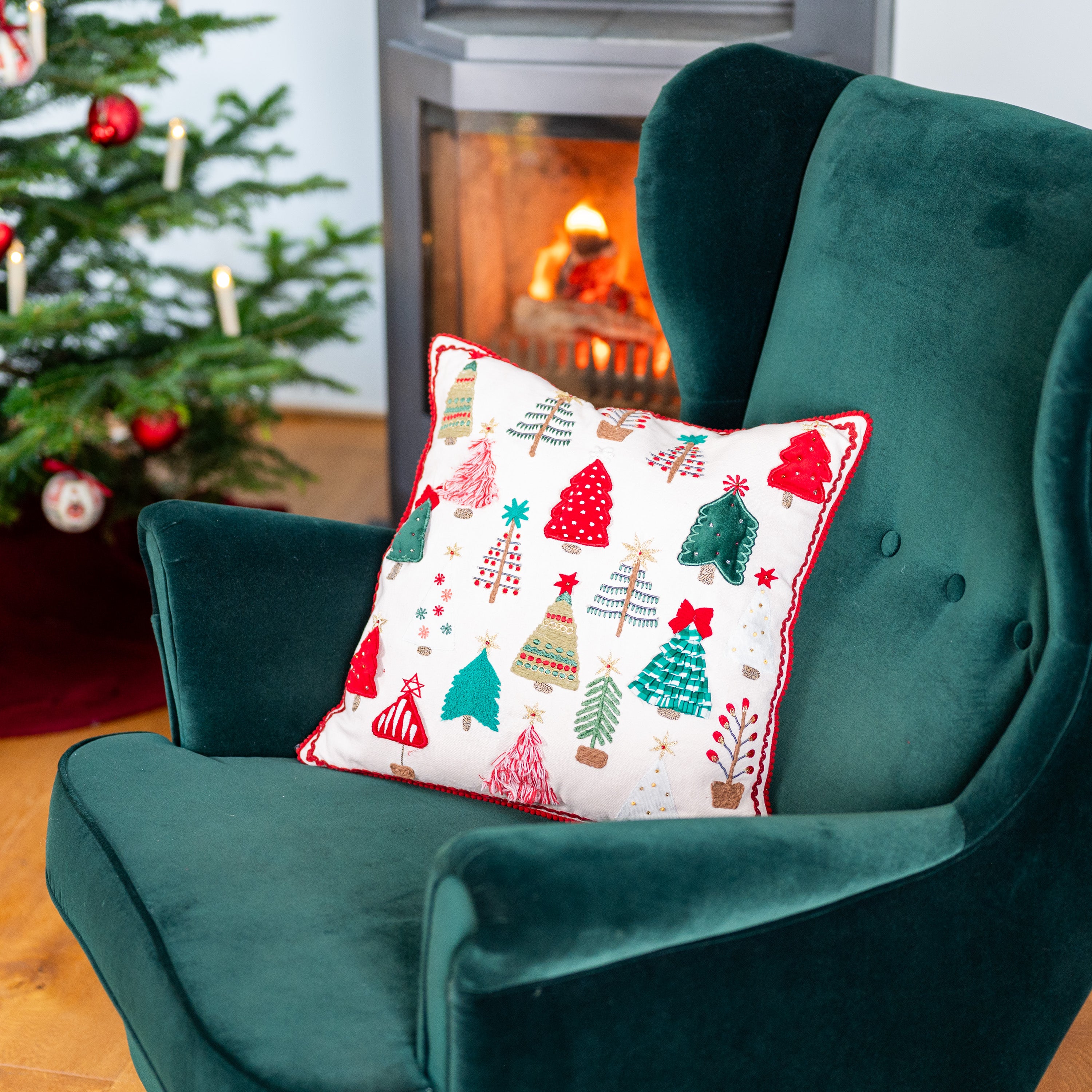 Weihnachts-Dekokissen "Tannenbaum" (Weiß)
