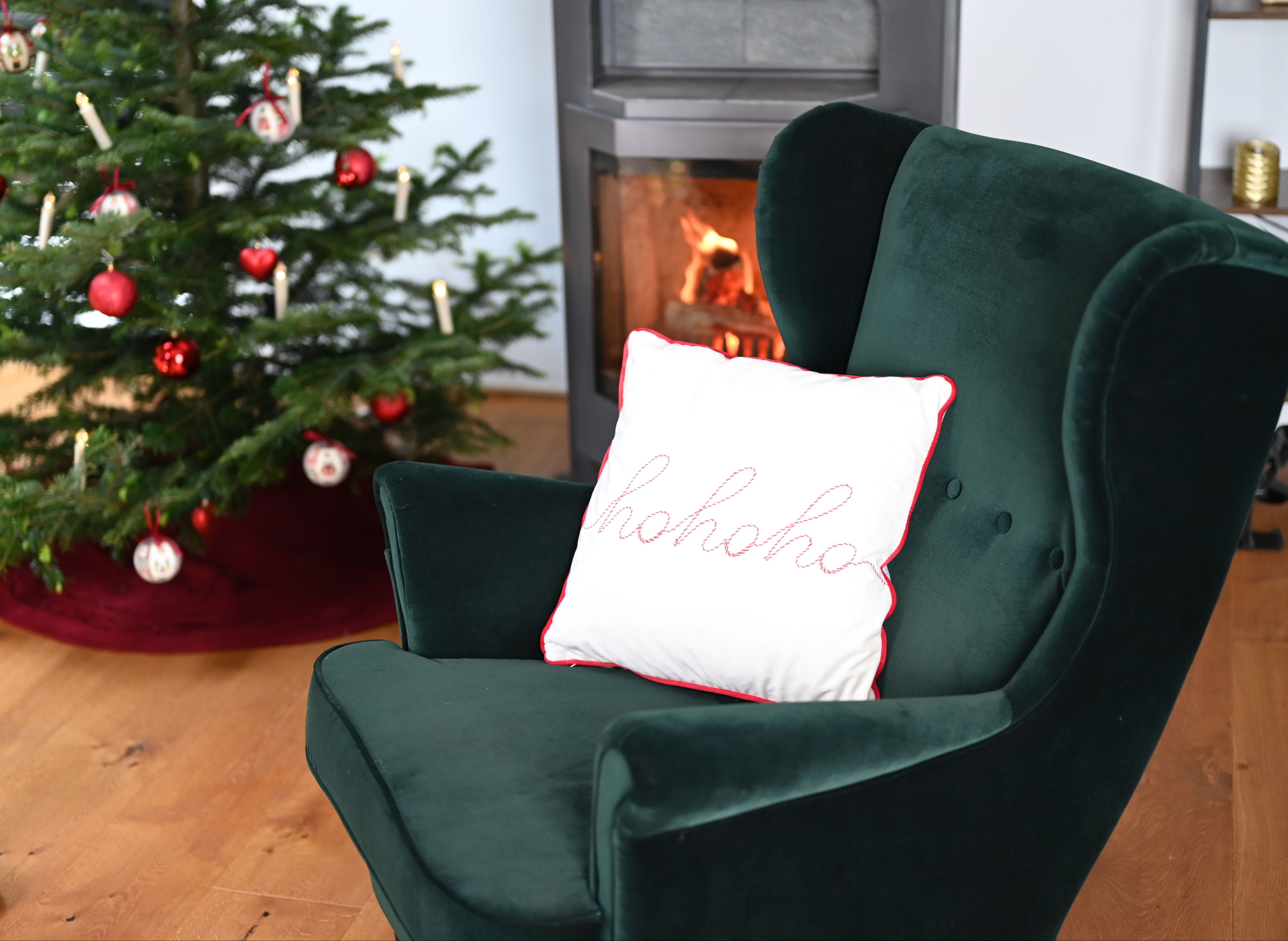 Weihnachts-Dekokissen „hohoho" (Weiß)