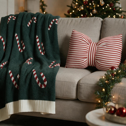 [KI] Zuckerstangen-Kuscheldecke und Schleifenkissen