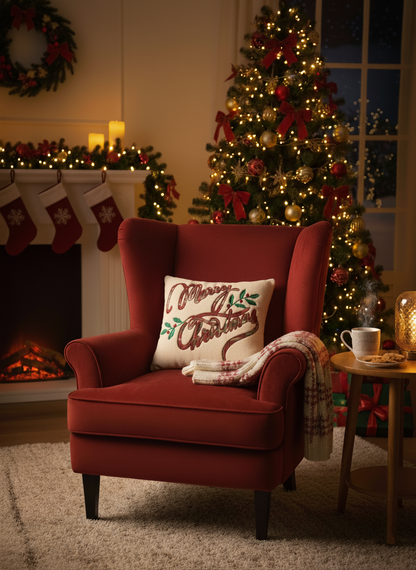 Weihnachts-Dekokissen „Merry Christmas" (Beige)