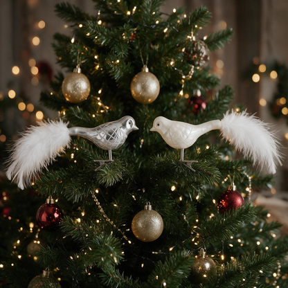[KI] Vogel Baumschmuck in weiß und silber