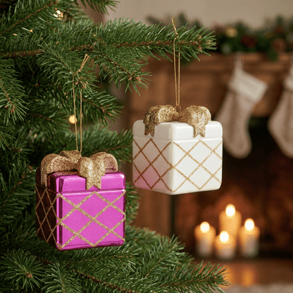 [KI] Baumschmuck Geschenk 4er Set pink/weiß (6,9 x 6,9 x 7,9cm) - Amiras Zauber