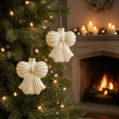 [KI] Christbaumanhänger Schleife creme/gold 12tlg. (9 x 4 x 10cm) - Amiras Zauber