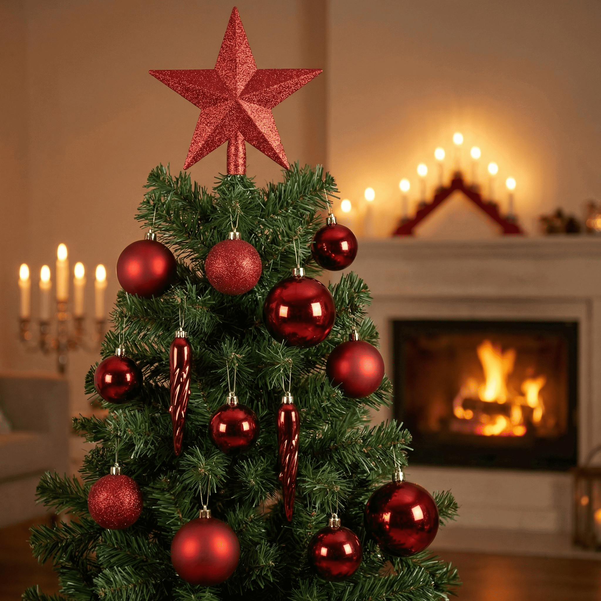 [KI] Christbaumkollektion rot 33tlg. (Ø 8 cm) incl. Spitze (Ø 19 cm) - Amiras Zauber