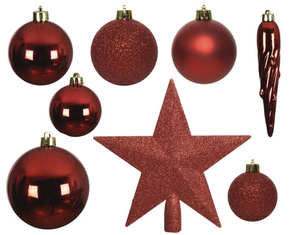 Christbaumkollektion rot 33tlg. (Ø 8 cm) incl. Spitze (Ø 19 cm) - Amiras Zauber