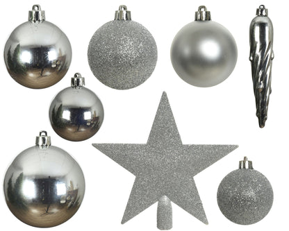 Christbaumkollektion silber 33tlg. (Ø 8 cm) incl. Spitze (Ø 19 cm) - Amiras Zauber