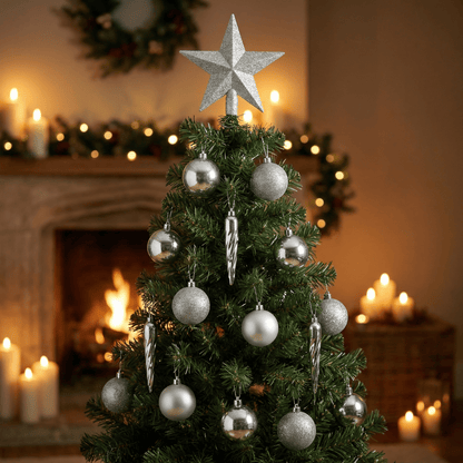 [KI] Christbaumkollektion silber 33tlg. (Ø 8 cm) incl. Spitze (Ø 19 cm) - Amiras Zauber
