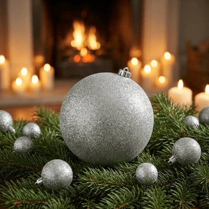[KI] Christbaumkugel Glitzer silber (Ø 25 cm) - Amiras Zauber