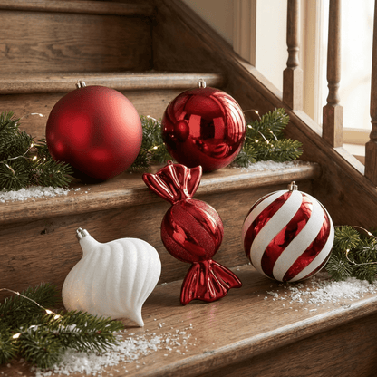 [KI] Christbaumkugeln Rubin & Schnee 6tlg. (Ø 20cm) - Amiras Zauber