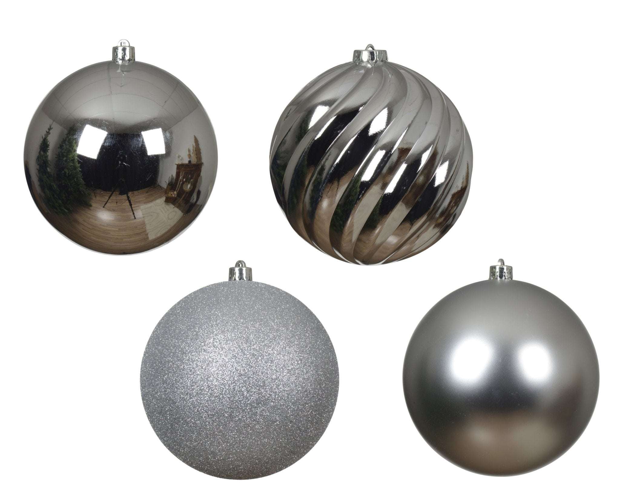 Christbaumkugeln Silber Mix 4tlg. (Ø 14 cm) - Amiras Zauber