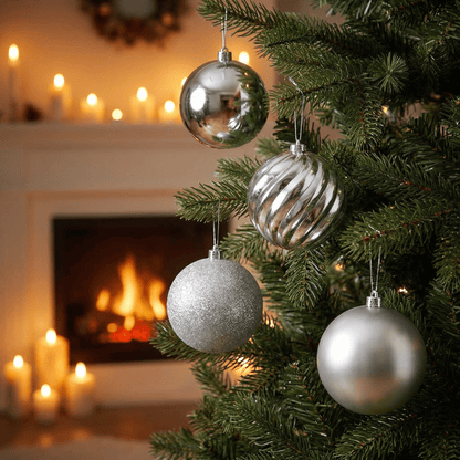 [KI] Christbaumkugeln Silber Mix 4tlg. (Ø 14 cm) - Amiras Zauber