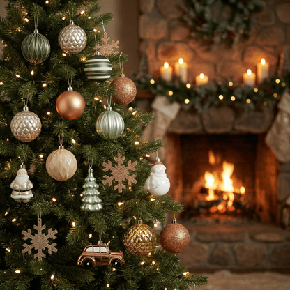 [KI] Christbaumschmuck Set Nostalgie Mix grün/gold 25tlg. (8 cm) - Amiras Zauber