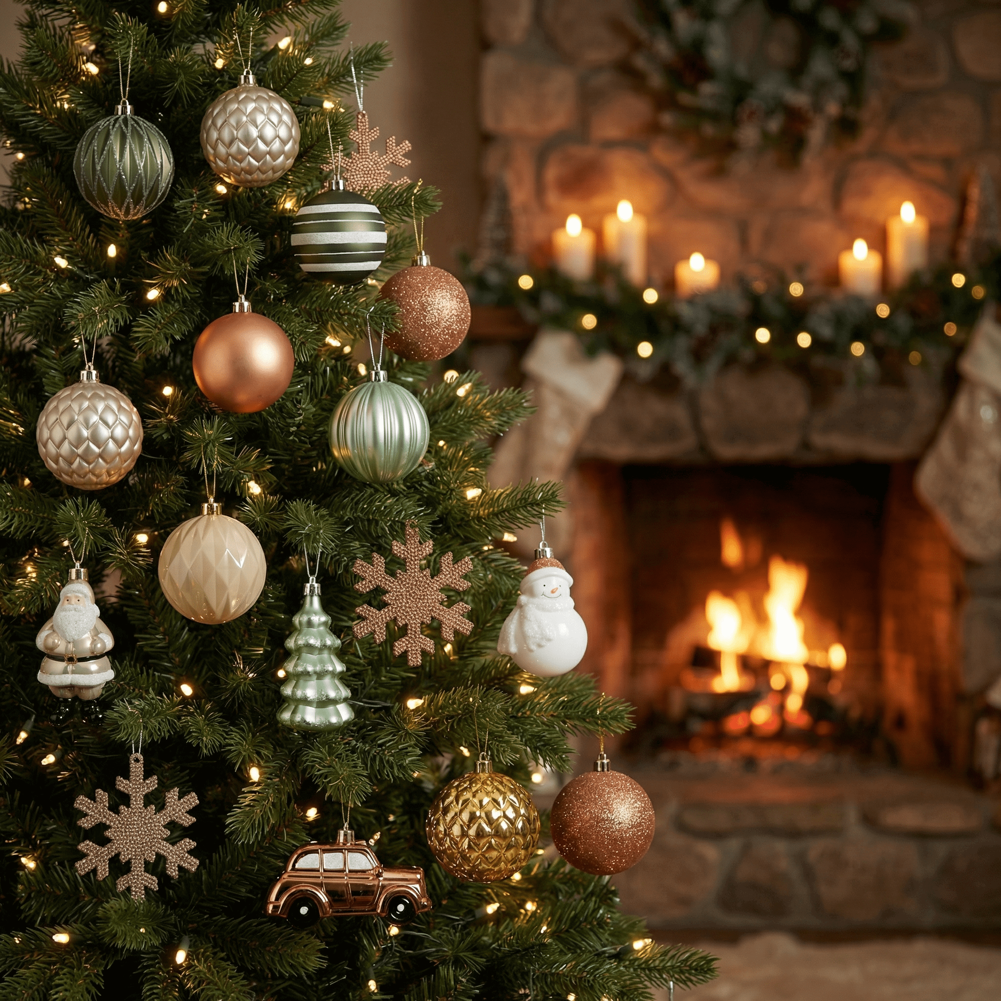 [KI] Christbaumschmuck Set Nostalgie Mix grün/gold 25tlg. (8 cm) - Amiras Zauber